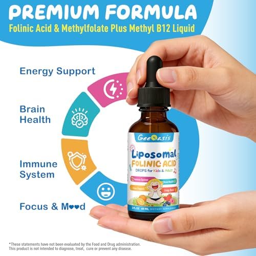 Gotas de Ácido Folínico Líquido y Metilfolato para Niños, Suplemento de Ácido Fólico con B12 Metilada para Mujeres, con Citrato de Zinc, Vitamina B6 - imagen 3