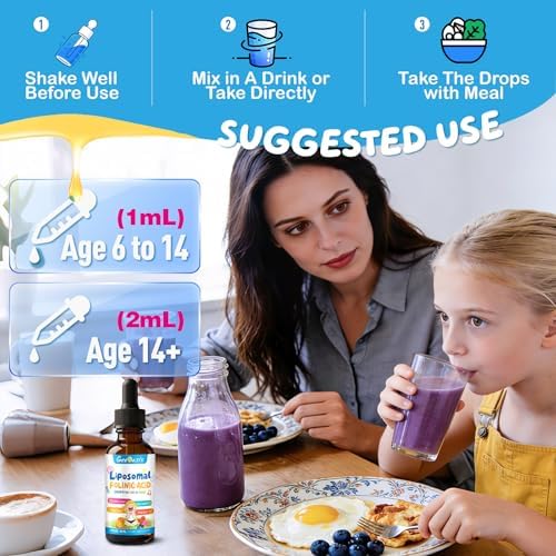 Gotas de Ácido Folínico Líquido y Metilfolato para Niños, Suplemento de Ácido Fólico con B12 Metilada para Mujeres, con Citrato de Zinc, Vitamina B6 - imagen 6