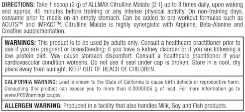 ALLMAX Essentials Citrulina Malato 2:1, 10.58 oz (300 g) - imagen 4