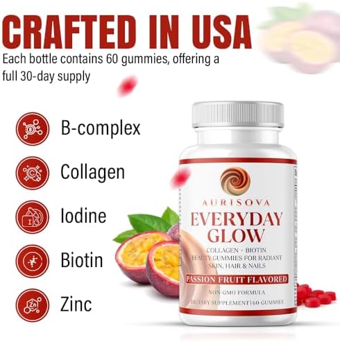 Gomitas Aurisova Everyday Glow con Biotina 6000mcg y Colágeno Marino | Suplemento Avanzado para Cabello, Piel y Uñas con Vitaminas B, Zinc, Vitamina - imagen 7
