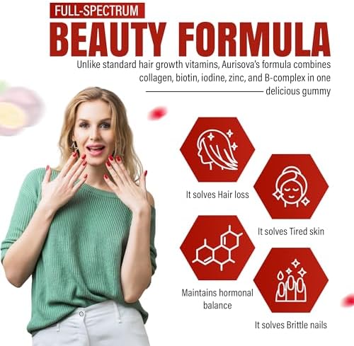 Gomitas Aurisova Everyday Glow con Biotina 6000mcg y Colágeno Marino | Suplemento Avanzado para Cabello, Piel y Uñas con Vitaminas B, Zinc, Vitamina - imagen 8
