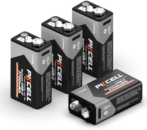 Baterías Recargables PKCELL 9V 4-Pack, 3700mWh, Batería de Litio USB-C, Ideal para Detectores de Humo, Carga Rápida en 1.5 Horas (Cable de Carga No - imagen 1