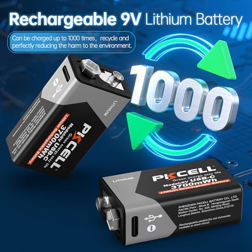 Baterías Recargables PKCELL 9V 4-Pack, 3700mWh, Batería de Litio USB-C, Ideal para Detectores de Humo, Carga Rápida en 1.5 Horas (Cable de Carga No - imagen 4