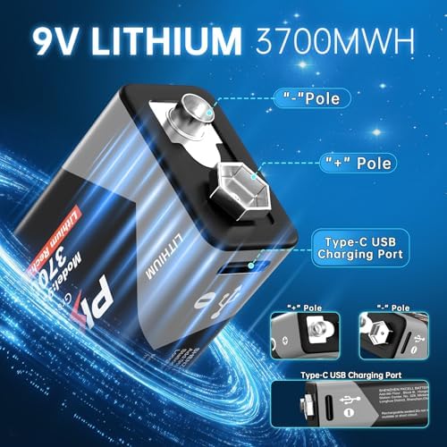 Baterías Recargables PKCELL 9V 4-Pack, 3700mWh, Batería de Litio USB-C, Ideal para Detectores de Humo, Carga Rápida en 1.5 Horas (Cable de Carga No - imagen 5