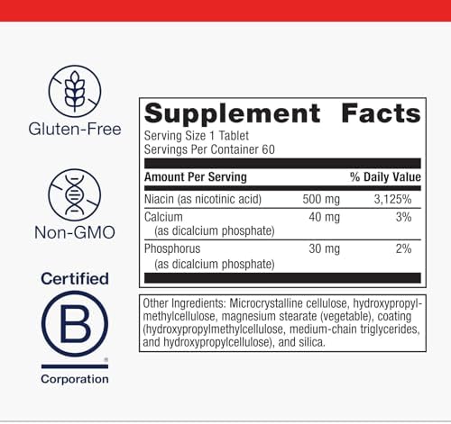 Metagenics Niatain Niacina B3-500 mg Ácido Nicotínico de Liberación Prolongada - Apoya Colesterol, Energía, Nervioso y Salud Cardiovascular - Sin - imagen 4