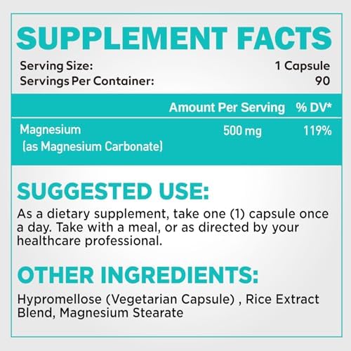 Suplemento de Carbonato de Magnesio Duwhot 500mg, Alta Absorción para Salud Digestiva, Función Muscular y Nerviosa, 90 Cápsulas Veganas, No GMO, Sin - imagen 4