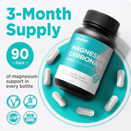 Suplemento de Carbonato de Magnesio Duwhot 500mg, Alta Absorción para Salud Digestiva, Función Muscular y Nerviosa, 90 Cápsulas Veganas, No GMO, Sin - imagen 8