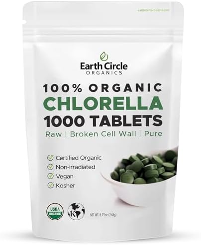 Tabletas de Chlorella Orgánica 1,000 Contenido | Superalimento de Alta Potencia | Pastillas de Clorofila de Algas Verdes 100% Puras | Pared Celular - imagen 1