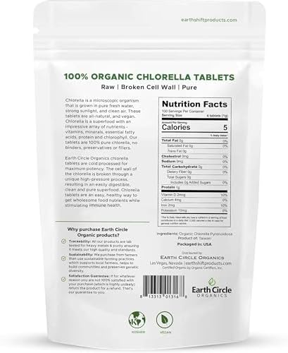 Tabletas de Chlorella Orgánica 1,000 Contenido | Superalimento de Alta Potencia | Pastillas de Clorofila de Algas Verdes 100% Puras | Pared Celular - imagen 3