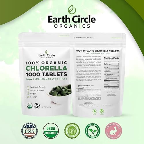 Tabletas de Chlorella Orgánica 1,000 Contenido | Superalimento de Alta Potencia | Pastillas de Clorofila de Algas Verdes 100% Puras | Pared Celular - imagen 4