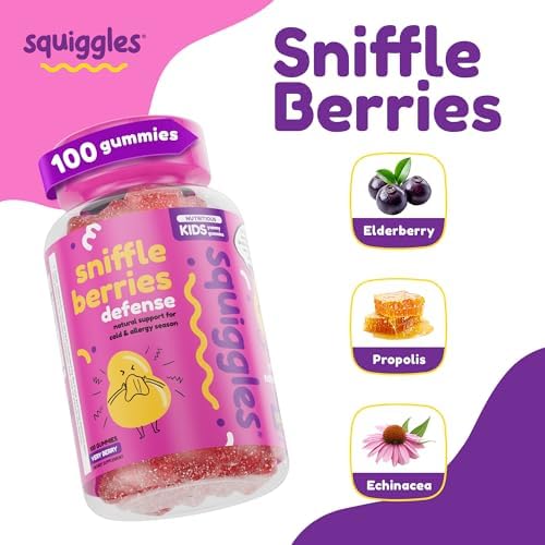 Gomitas Squiggles Sniffle Berries de Saúco con Propóleo y Equinácea, Refuerzo Inmunológico para Niños, Vitaminas para Niños (100 Unidades) - imagen 2