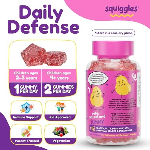 Gomitas Squiggles Sniffle Berries de Saúco con Propóleo y Equinácea, Refuerzo Inmunológico para Niños, Vitaminas para Niños (100 Unidades) - imagen 3