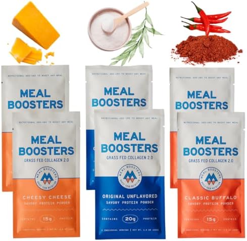 Paquete de Muestras Meal Boosters MB - Suplemento Proteico Sabroso, Sabor Queso, Buffalo, Sin Sabor, Colágeno de Pastoreo, Crecimiento Muscular, - imagen 1