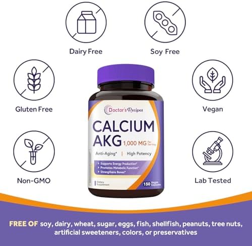 Suplemento de Calcio AKG Doctor's Recipes 1000mg, Alta Biodisponibilidad para Hombres y Mujeres, Salud Ósea, Vegano, 150 Cápsulas - imagen 5