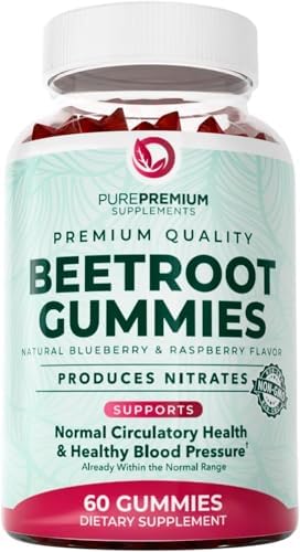 Gomitas de Remolacha PurePremium - 60 Chews Sin Azúcar - Suplementos de Óxido Nítrico con Sabor Natural a Arándano - 1 Mes de Suministro - imagen 1