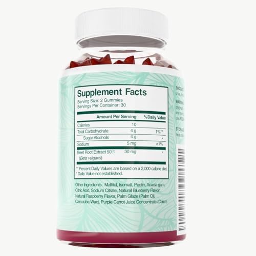Gomitas de Remolacha PurePremium - 60 Chews Sin Azúcar - Suplementos de Óxido Nítrico con Sabor Natural a Arándano - 1 Mes de Suministro - imagen 2