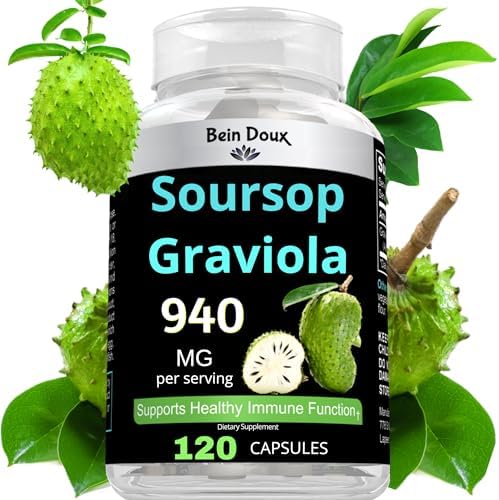 Cápsulas de Guanábana 940mg (Graviola) en Polvo de Hojas - Ricas en Antioxidantes Potentes - 120 Cápsulas, 60 Porciones - imagen 1