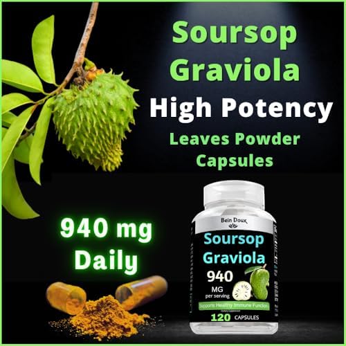 Cápsulas de Guanábana 940mg (Graviola) en Polvo de Hojas - Ricas en Antioxidantes Potentes - 120 Cápsulas, 60 Porciones - imagen 3
