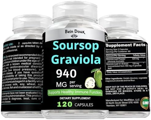 Cápsulas de Guanábana 940mg (Graviola) en Polvo de Hojas - Ricas en Antioxidantes Potentes - 120 Cápsulas, 60 Porciones - imagen 4