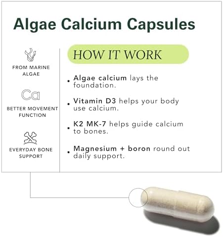 Suplemento de Algas de Calcio ZAB a Base de Plantas, con Vitamina D3 y K2 MK7, Complejo de Magnesio y Calcio para la Salud Ósea Diaria, 90 Cápsulas, - imagen 4