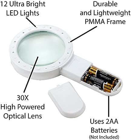 Lupa con Luz, Lupa de Mano 30X Grande para Leer, Lupa Iluminada para Personas Mayores, Degeneración Macular, Monedas, Joyería - imagen 5