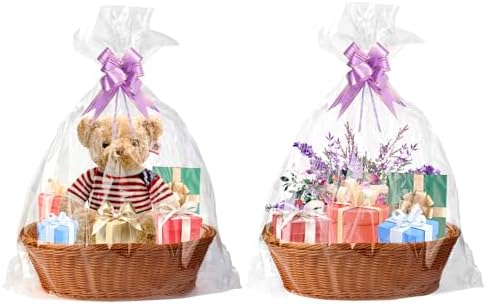 Cestas de Regalo Vacías Boensi 2 Piezas, 14.9x 11x 4.7 Cesta de Mimbre con Listón, Ideal para Almacenamiento en Cocina, Regalos de Navidad, Centro de - imagen 1