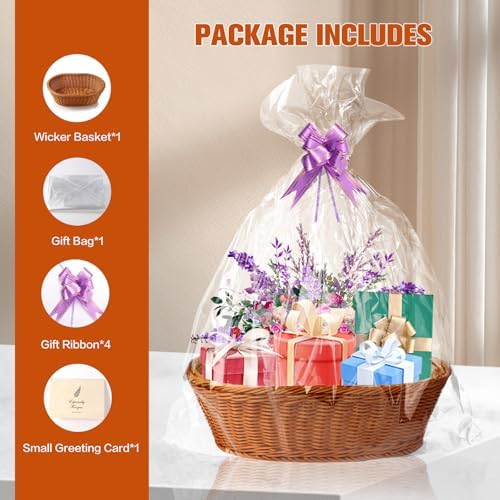 Cestas de Regalo Vacías Boensi 2 Piezas, 14.9x 11x 4.7 Cesta de Mimbre con Listón, Ideal para Almacenamiento en Cocina, Regalos de Navidad, Centro de - imagen 2