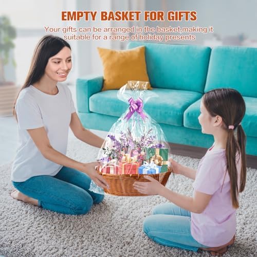 Cestas de Regalo Vacías Boensi 2 Piezas, 14.9x 11x 4.7 Cesta de Mimbre con Listón, Ideal para Almacenamiento en Cocina, Regalos de Navidad, Centro de - imagen 4