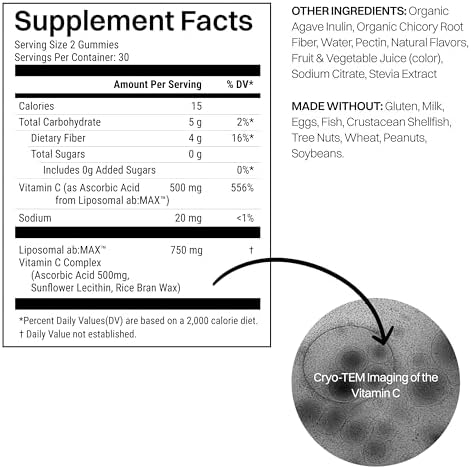 Gomitas de Vitamina C Liposomal Haroutine - 500mg, 60 Gomitas Sin Azúcar, 30 Porciones, Apoyo Inmunológico y Colágeno, Antioxidante - Sabor Fresa - imagen 5