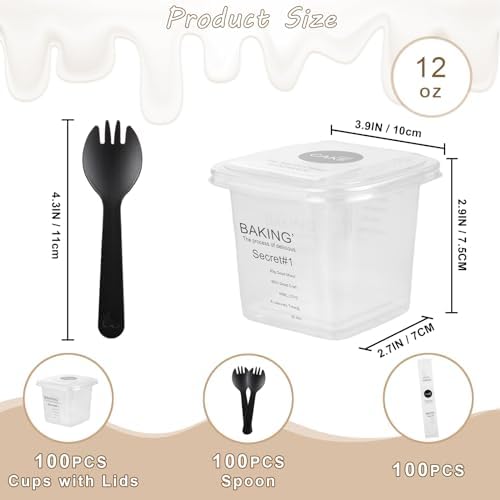 JMIATRY 100 Piezas de Vasos Plásticos Cuadrados Desechables de 12 oz con Tapa y Cucharas, Vasos para Postres Tiramisu, Mousse, Yogur y Fruta - imagen 2