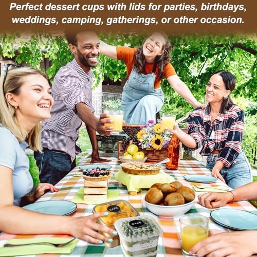 JMIATRY 100 Piezas de Vasos Plásticos Cuadrados Desechables de 12 oz con Tapa y Cucharas, Vasos para Postres Tiramisu, Mousse, Yogur y Fruta - imagen 7