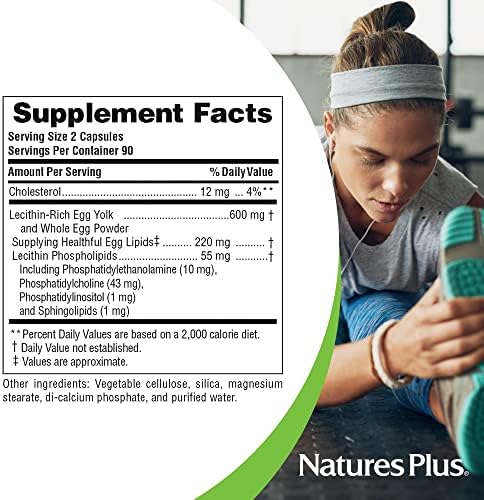 Lecitina de Yema de Huevo NaturesPlus - 600 mg, 180 Cápsulas - Libre de Soja y Gluten - 90 Porciones - imagen 5