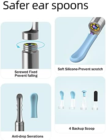 BEBIRD Limpiador de Oídos con Cámara, 5 Megapíxeles 1080P, 6 Luces LED, Set Completo de Herramientas para Remover Cerumen, 4 Cucharas, Negro - imagen 4