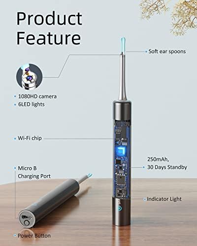 BEBIRD Limpiador de Oídos con Cámara, 5 Megapíxeles 1080P, 6 Luces LED, Set Completo de Herramientas para Remover Cerumen, 4 Cucharas, Negro - imagen 6