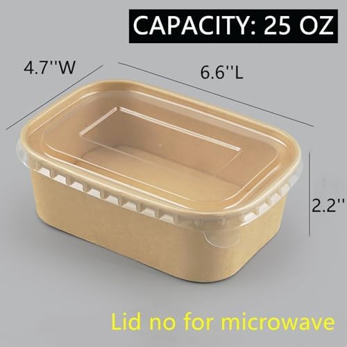 Zentriqlla Paquete de 50 Contenedores de Papel de 25oz con Tapa, Desechables, Apilables y a Prueba de Aceite para Comida, Picnic y Fiestas, Apto para - imagen 2