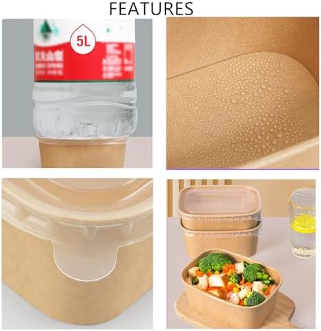 Zentriqlla Paquete de 50 Contenedores de Papel de 25oz con Tapa, Desechables, Apilables y a Prueba de Aceite para Comida, Picnic y Fiestas, Apto para - imagen 3