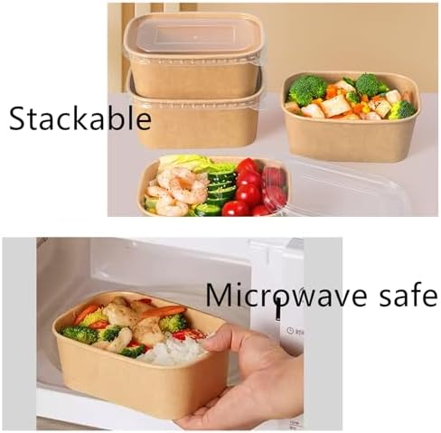 Zentriqlla Paquete de 50 Contenedores de Papel de 25oz con Tapa, Desechables, Apilables y a Prueba de Aceite para Comida, Picnic y Fiestas, Apto para - imagen 4