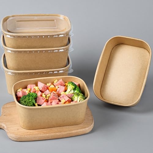Zentriqlla Paquete de 50 Contenedores de Papel de 25oz con Tapa, Desechables, Apilables y a Prueba de Aceite para Comida, Picnic y Fiestas, Apto para - imagen 5