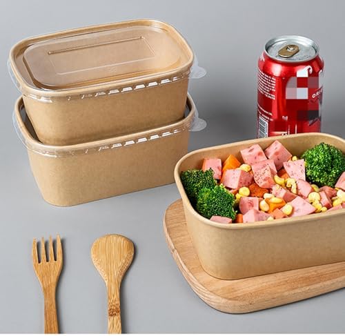 Zentriqlla Paquete de 50 Contenedores de Papel de 25oz con Tapa, Desechables, Apilables y a Prueba de Aceite para Comida, Picnic y Fiestas, Apto para - imagen 6
