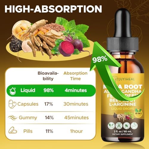 Gotas Líquidas de Raíz de Maca JUYIHEAL 10 en 1, con Ashwagandha, Ortiga, Fenogreco, Remolacha y L-Arginina - Suplemento de Maca para Bienestar - imagen 4
