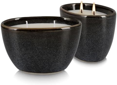Juego de 2 Velas de Cerámica Negra con Aroma a Citronela – Mecha Doble, Cera 100% Natural, Diseño Geométrico Decorativo para Ambientes Interiores y - imagen 3