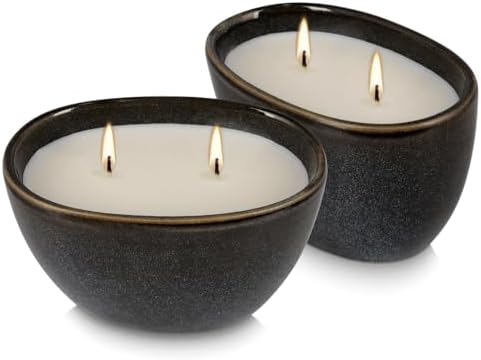 Juego de 2 Velas de Cerámica Negra con Aroma a Citronela – Mecha Doble, Cera 100% Natural, Diseño Geométrico Decorativo para Ambientes Interiores y - imagen 4