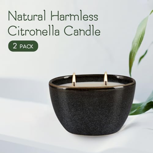 Juego de 2 Velas de Cerámica Negra con Aroma a Citronela – Mecha Doble, Cera 100% Natural, Diseño Geométrico Decorativo para Ambientes Interiores y - imagen 5
