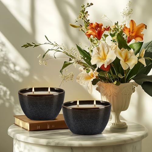Juego de 2 Velas de Cerámica Negra con Aroma a Citronela – Mecha Doble, Cera 100% Natural, Diseño Geométrico Decorativo para Ambientes Interiores y - imagen 6