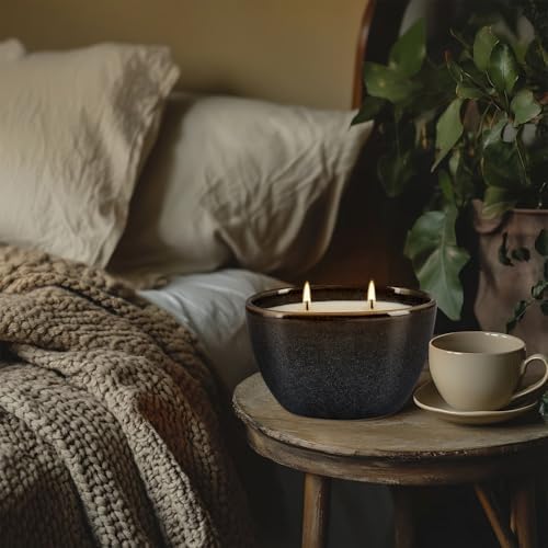 Juego de 2 Velas de Cerámica Negra con Aroma a Citronela – Mecha Doble, Cera 100% Natural, Diseño Geométrico Decorativo para Ambientes Interiores y - imagen 8