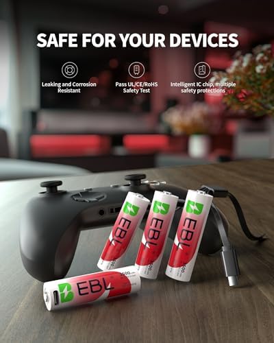 Baterías Recargables EBL AA de Litio 3500mWh, Paquete de 4, 1.5V, 1600+ Ciclos, Carga Rápida 2H con Cable USB-C - imagen 6
