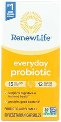 Cápsulas Probióticas Renew Life Everyday, Suplemento Diario para Salud Urinaria, Digestiva e Inmunológica, 15 Mil millones CFU, 30 piezas - imagen 1