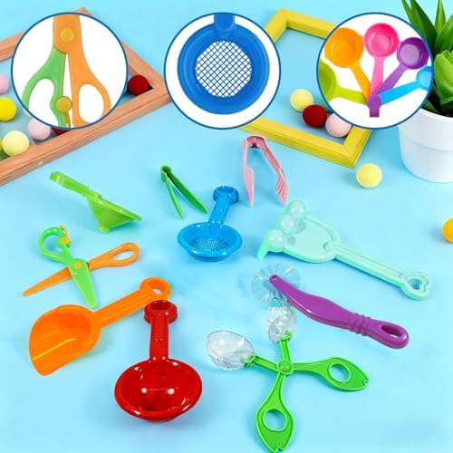 Hiawbon Set de 20 Piezas de Herramientas para Bin Sensorial, Accesorios de Juguetes para Motricidad Fina, Cubos, Pinzas y Cucharas para Niños de 2 - imagen 3