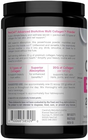 NeoCell Super Multi Colágeno Péptidos en Polvo | 9oz | 10 Tipos de Colágeno | Suplemento de Belleza para Piel, Cabello y Uñas | Sin Sabor - imagen 3