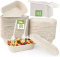 Contenedores desechables para comida SharpRealm de 24 oz con tapas, paquete de 50, cajas para llevar de pulpa de caña de azúcar, biodegradables y - imagen 1